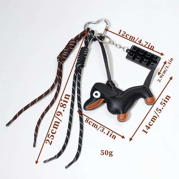 Dachshund Keychain Chocolate Charm Strap PU Bag Charm for Handbag Brun
