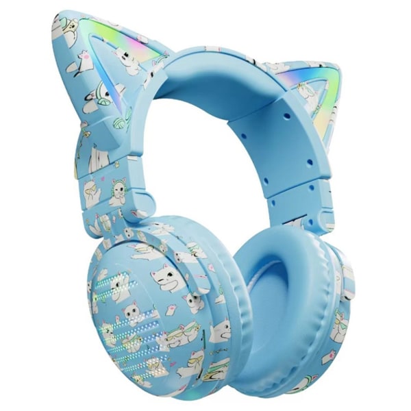 Cat Ears Bluetooth Headset mikrofoni Langattomat kuulokkeet - Si Blue