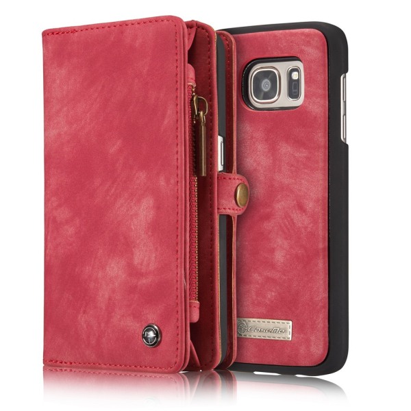 CASEME Samsung Galaxy S7 Edge Retro Lær Lommebok-deksel - Rød Red