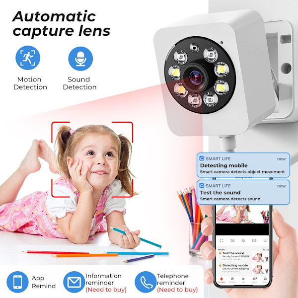 Smart Home Security Human Monitor 1080 HD langaton WiFi-kamera White