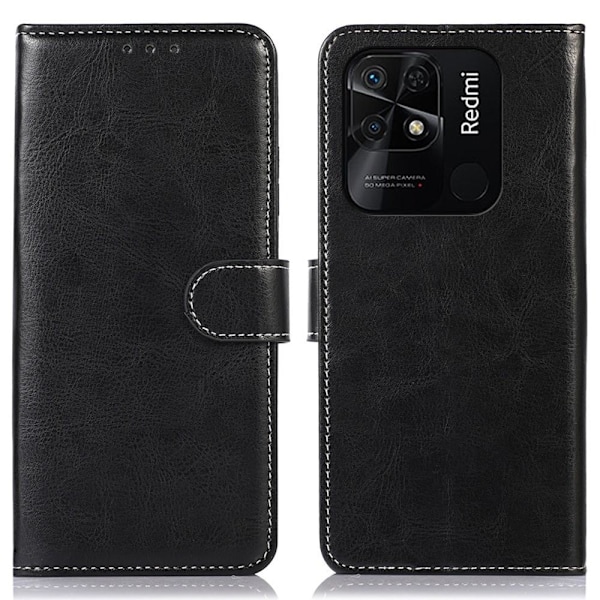 Til Xiaomi Redmi 10C Crazy Horse Texture Telefontaske Black