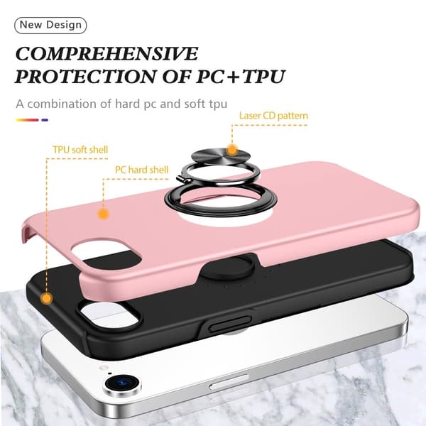 Til iPhone 17e / 16e Finger Ring Kickstand Hybrid Taske Pink