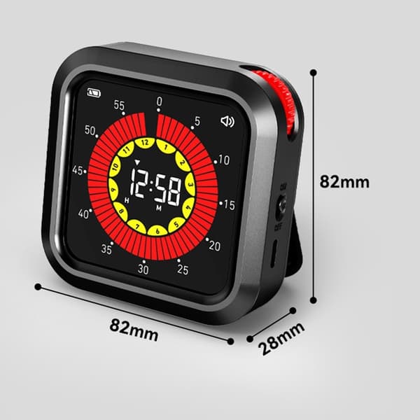Visuell timer med tyst gång, magnetfäste, uppladdningsbar, LCD-skärm Svart
