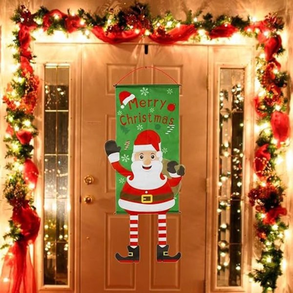 Glædelig jul Flag Xmas hængende banner dørdekoration - julemand Green