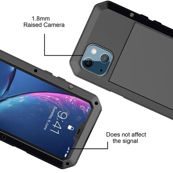 iPhone 13 Heavy Duty Sturdy Hybrid Case with Built - in Tempered Glass Black