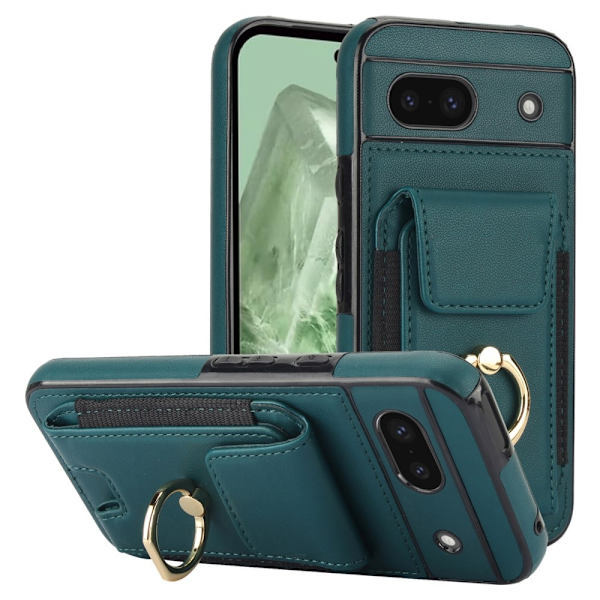 For Google Pixel 8a Kickstand Case Phone Cover with Card Slots Green