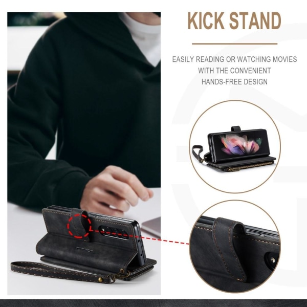 Samsung Galaxy Z Fold 4 CASEME Retro läder plånboksfodral Svart Svart