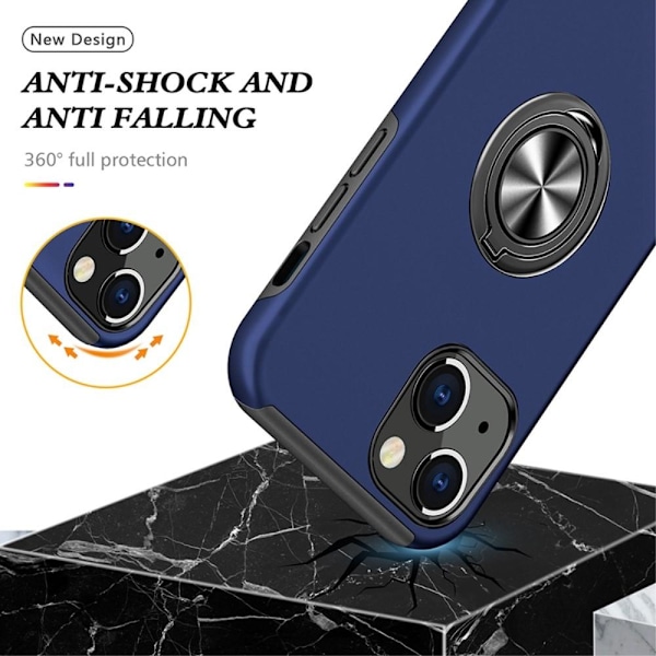 iPhone 14 Plus Hybrid Deksel Med Fingerring - Blå Blue