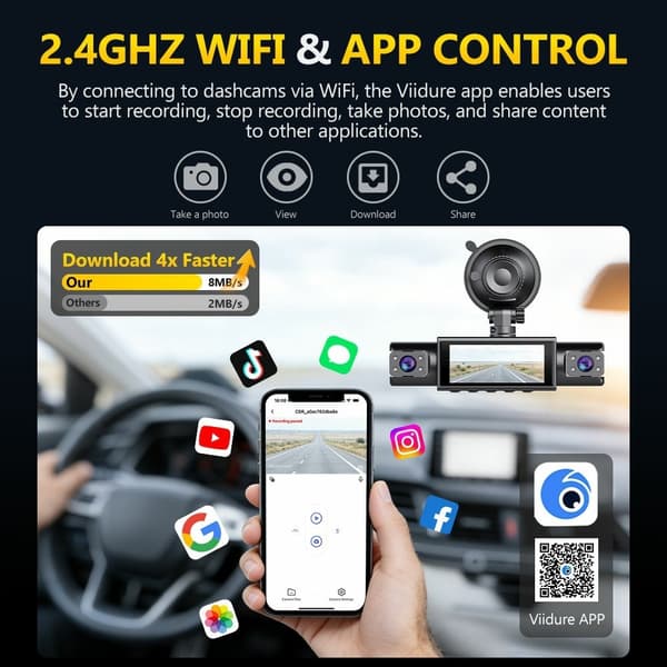 4-kanals 1080P WiFi Dash Cam G-sensor Loopinspelning Nattseende Backkamera Svart