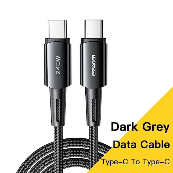 ESSAGER 2m USB-C til USB-C PD 240W Ladekabel Datakabel Hurtig opladning Black