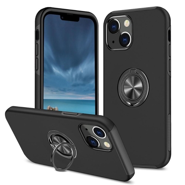 iPhone 14 Fingerring Kickstand Hybrid Taske - Sort Black