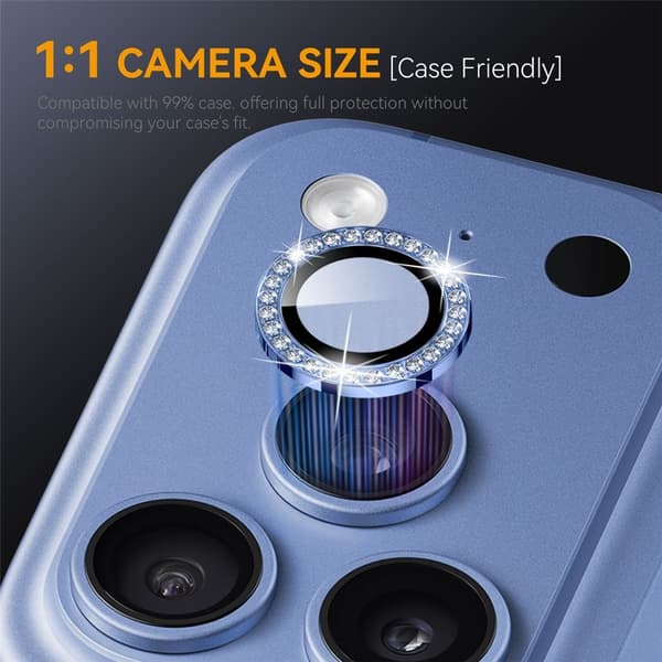 NORTHJO Kameran linssuoja strassirenkaalla iPhone 18 Pro / 18 Pro Max puhelimelle Blue