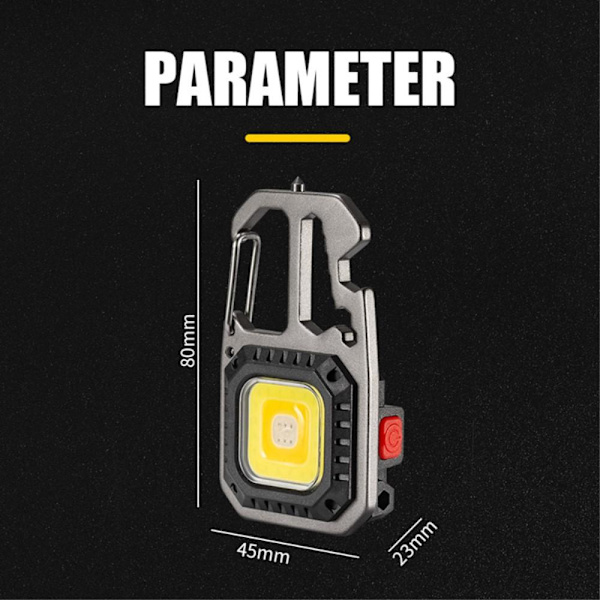 Nyckelring Ficklampa COB Light Flasköppnare Skruvmejsel Multi Svart
