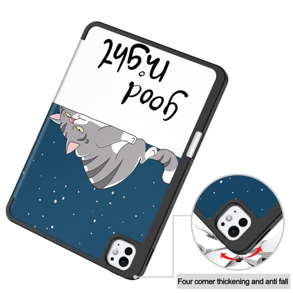 Etui for iPad Pro 11 (2024) med tredelt stativ, tablettdeksel med pennholder - Katt Multicolor