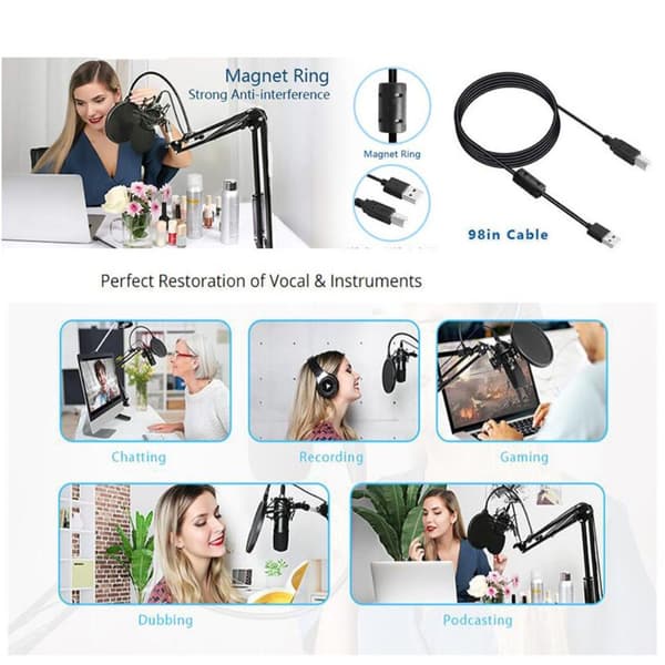Studio Live Streaming Kringkasting Opptaksmikrofon Youtube Black