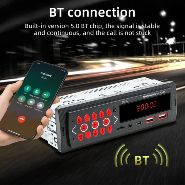 Bil Bluetooth MP3-afspiller Bilstereo TF-kort U-Disk FM-radio Black