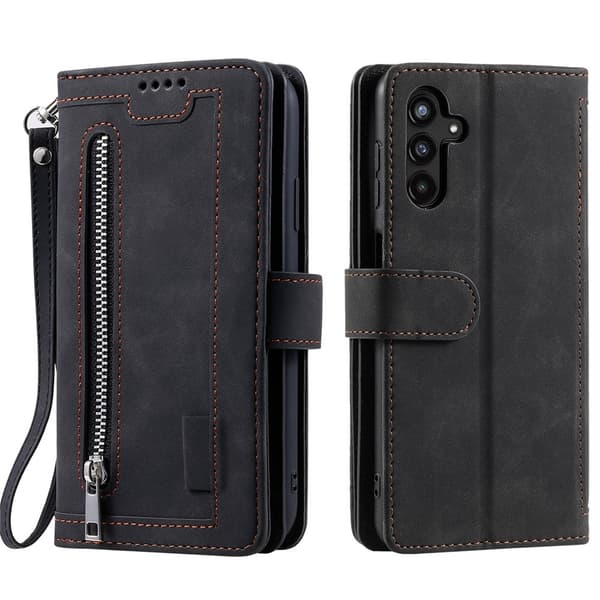 Til Samsung Galaxy A37 5G cover med kortlommer og lynlåspung Black