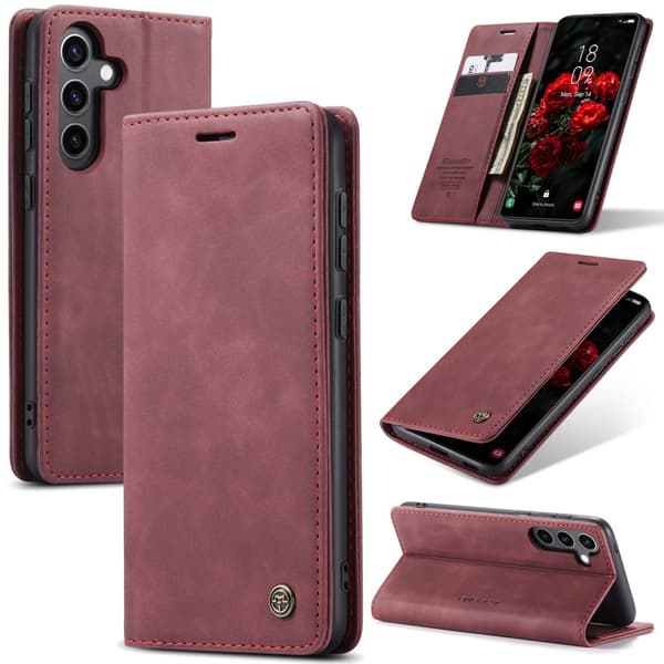 CASEME Retro Lompakkokotelo Samsung Galaxy S24 FE Red