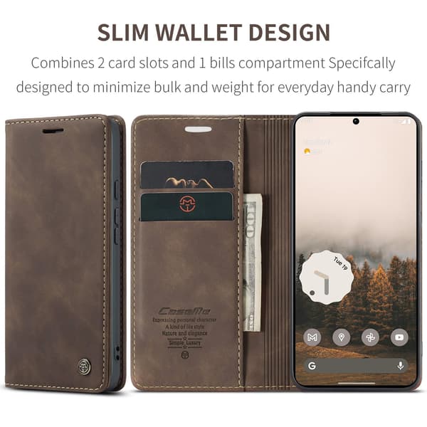 CASEME Telefonlommebokdeksel med stativ til Google Pixel 11 Pro og Google Pixel 11 Brown