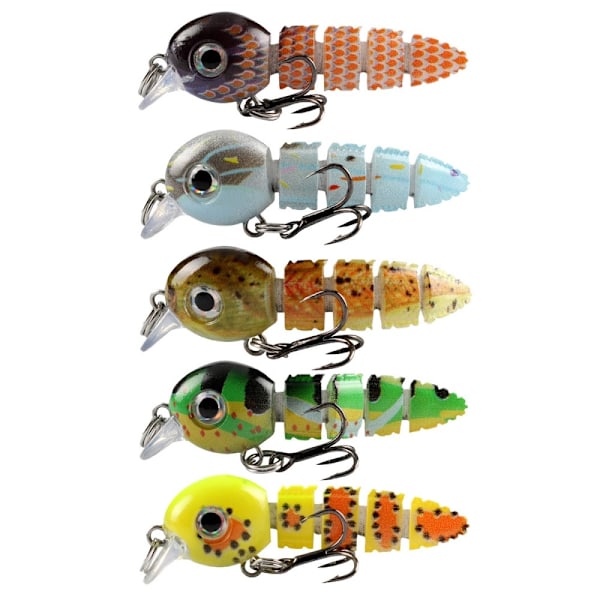 5 realistiske Crankbait fiske-agn med oppbevaringsboks Multicolor