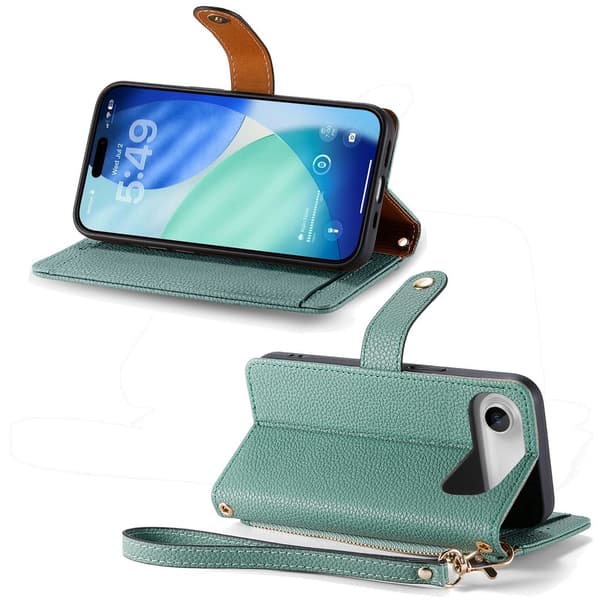 For iPhone Air Skal RFID-blockering Dragkedjeficka Plånboksfodral med Rem - Grön Grön