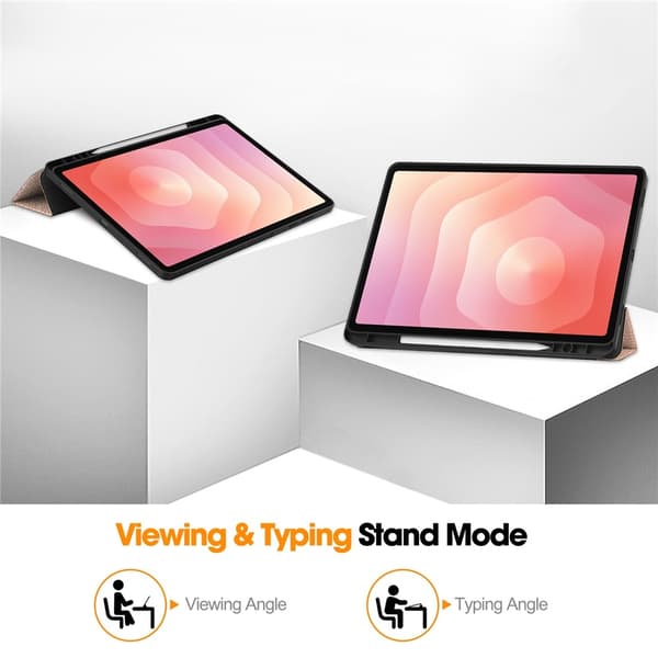 Nettbrettdeksel med støtteben og pennholder til Samsung Galaxy Tab S12+ Pink gold