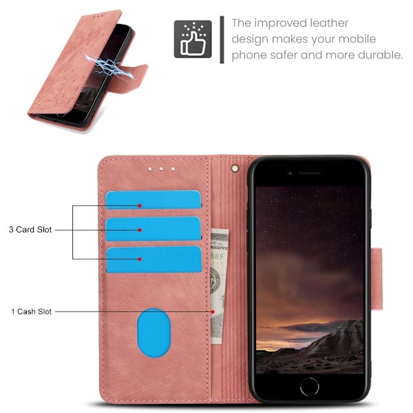 Til iPhone 17e / 16e Etui Sommerfugl Blomst Ridsefast Telefoncover Pink