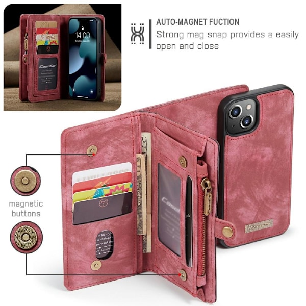 CASEME iPhone 13 Mini 2-in-1 Wallet Phone Shell - Red Red