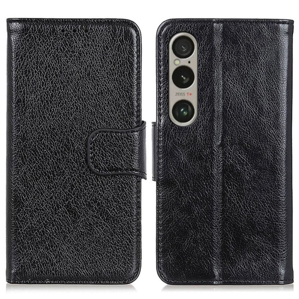 Sony Xperia 1 VI Puhelinkotelo Jaettu Nahkainen Lompakkoteline Nappa Tekstuuri Iskunkestävä Suoja Black
