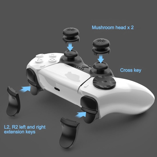Playstation 5 / PS5 L2 R2 Trigger Extender + D-pad knappsats Tum Svart