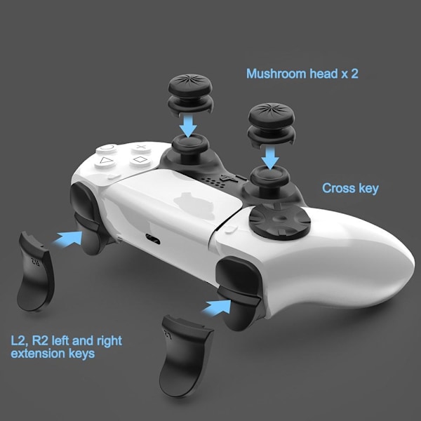 Til Playstation 5 PS5 Controller Tommelfingergreb Sticks L2 R2 Trigger Extender + D - pad - knapsæt Black