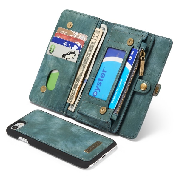 CASEME iPhone 7/8 Plus Retro Split läder plånboksfodral Blue