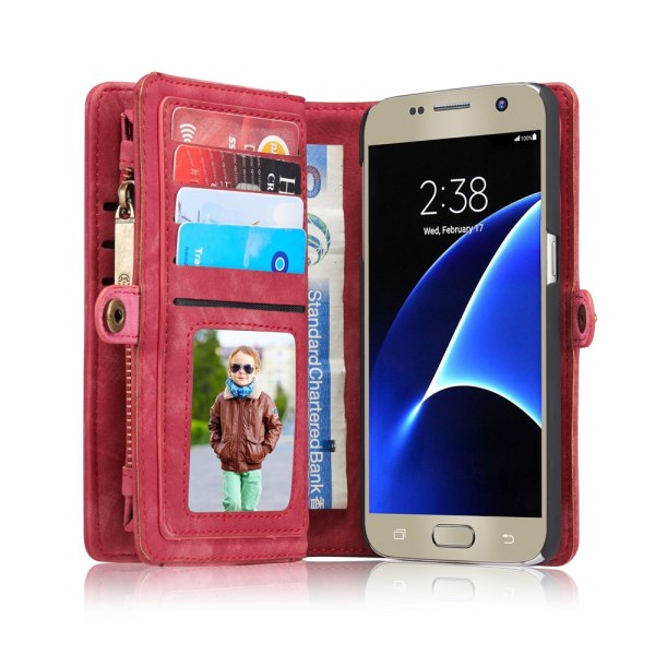 CASEME Samsung Galaxy S7 Retro läder plånboksfodral - Röd Red