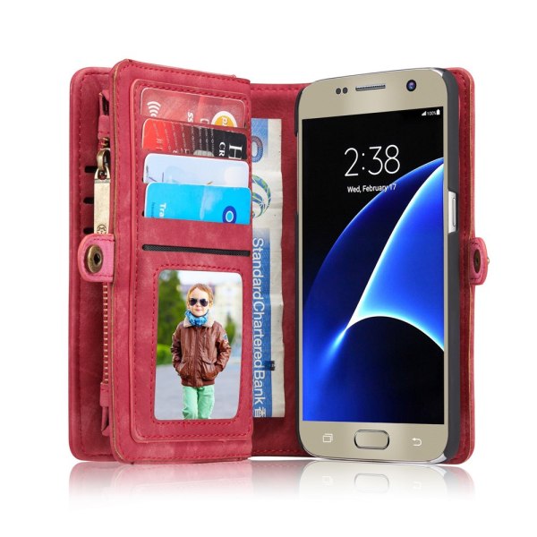 CASEME Samsung Galaxy S7 Retro Læder Pung Taske - Rød Red