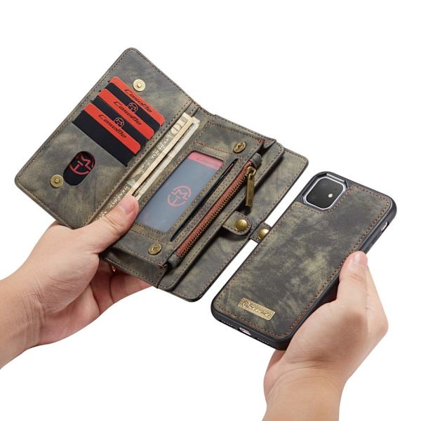 CASEME iPhone 11 Retro Split Lommebok - cover I Lær - Grå Grey