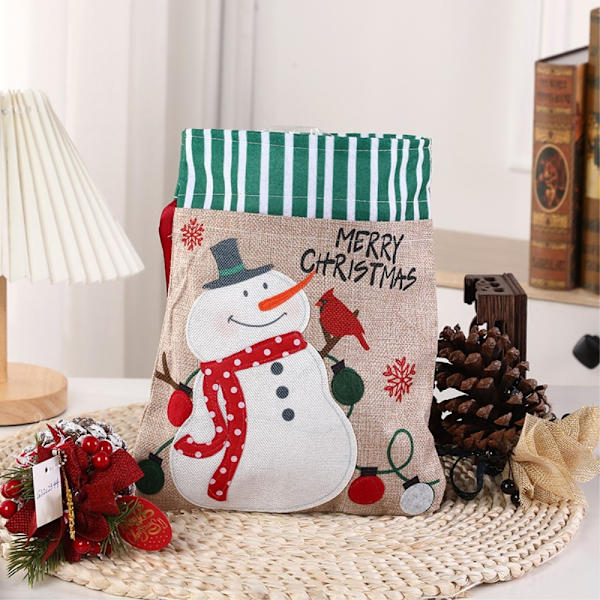 Jul Presentpåse Säck Snögubbe mönster för julafton Julhelg Vit