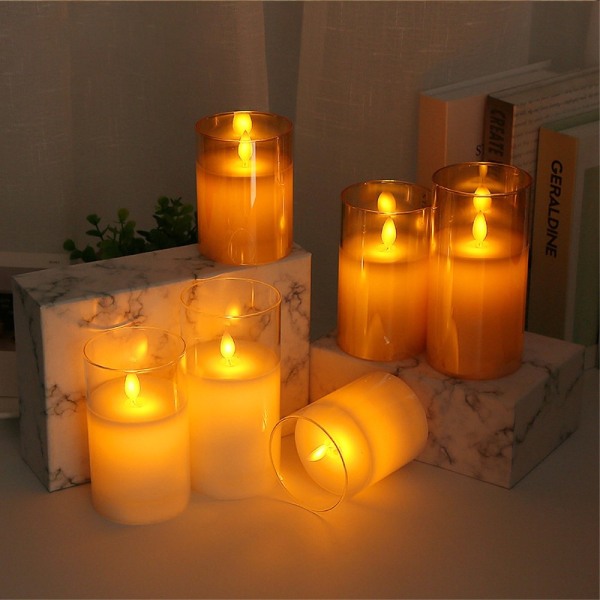 3 stk Bevegelige Flamme Lys Dekor LED lys fjernkontroll White