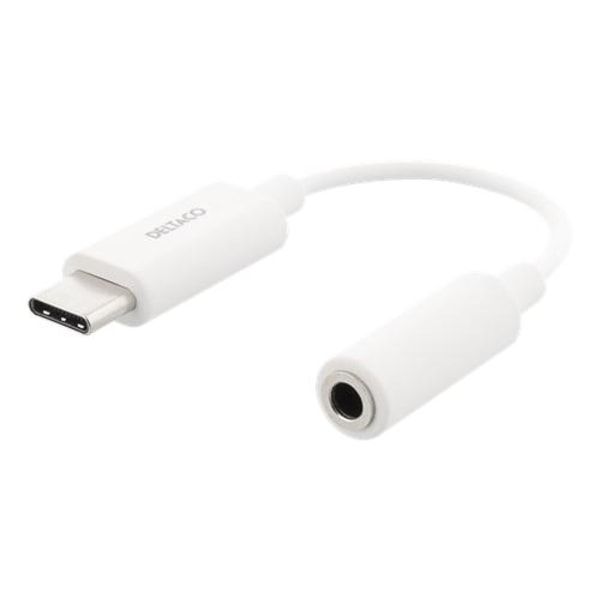 DELTACO USB-C till 3,5 mm adapter, stereo, aktiv, 11 cm, vit Vit