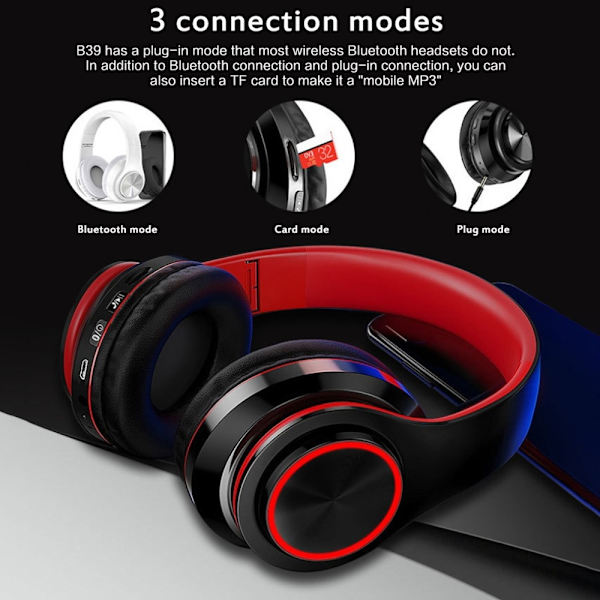 Hifi Trådlösa On-Ear headset Bluetooth-hörlurar - Svart+Röd Röd