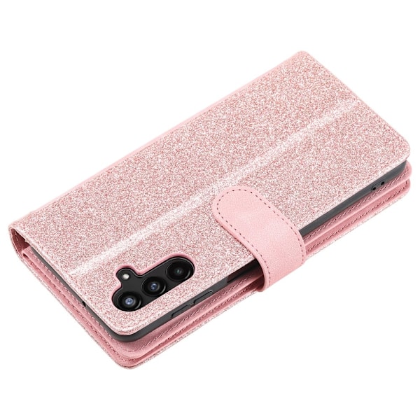 For Samsung Galaxy A16 5G / A16 4G Case Zipper Pocket PU Leather Phone Cover with 9 Card Slots Pink gold