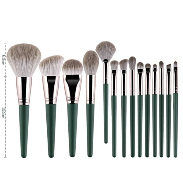 14 st Makeup Brush Set Foundation Powder Concealer Borstar Borsthållare Grön