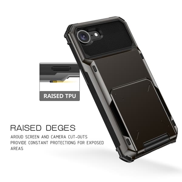 Til iPhone 17e / 16e Cover PC+TPU Dobbeltlag Bagside med Kortholder – Sort Black