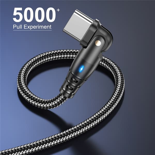 USB-A - USB-C -latauskaapeli 1 m, 180 astetta kääntyvä kulmapää, 3A Black