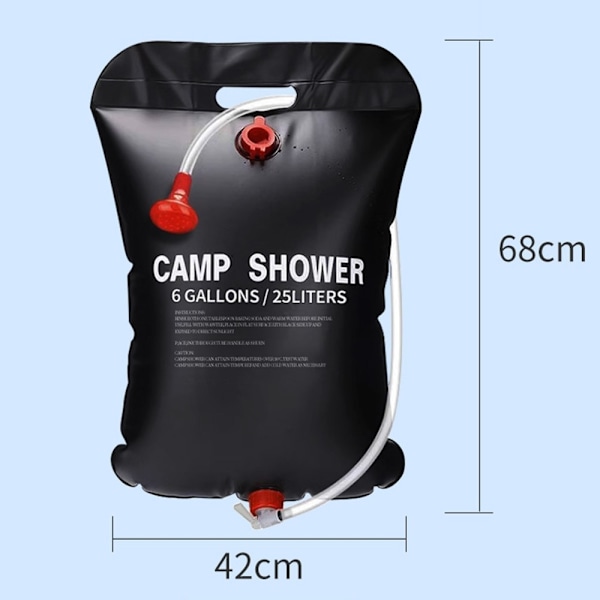 Utomhus Camping Travel Water Bag Dusch portabel duschväska Solvärme Duscha 25L Svart