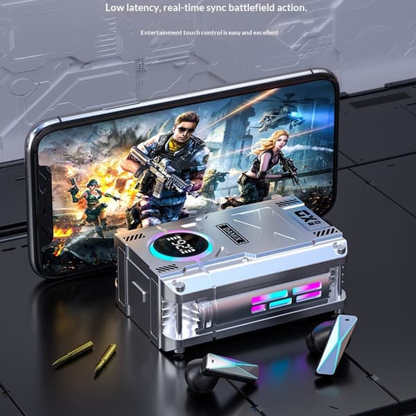DX08 Støjreducerende Trådløse Hovedtelefoner Mekaniske TWS Bluetooth Gaming - Sølv Silver