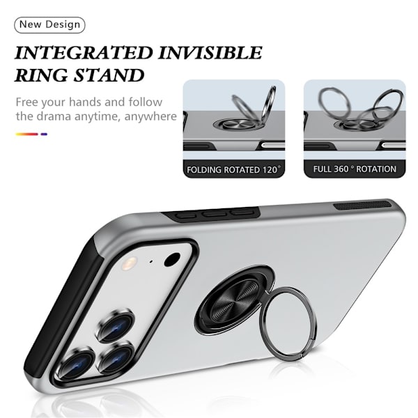 For iPhone 17 Pro Hybrid-deksel med Fingerring Silver