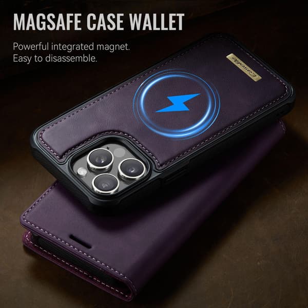CASEME Til iPhone 15 Pro Lommebokdeksel Magnetisk Avtakbar RFID Beskyttelse Purple