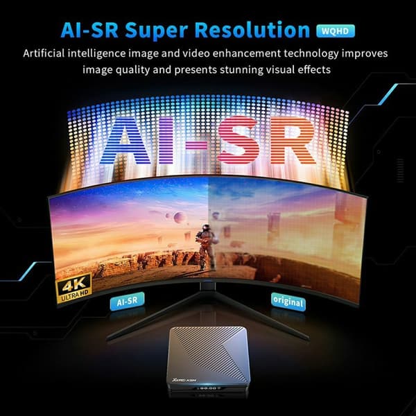TV-box 4+32 GB Android 14 4K HDR10+ WiFi 6 Bluetooth 5.0 röststyrd fjärrkontroll Svart