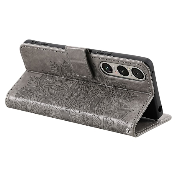 For Sony Xperia 1 VII Lommebok Deksel Shell Mandala Blomstermønster Grey