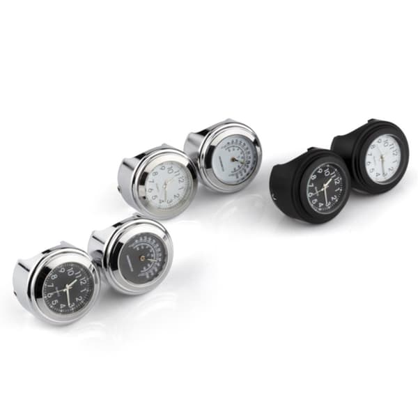 Klocka För Motorcykel 22-25.4mm Styre Lysande - Silver Skal Vit Urtavla Silver
